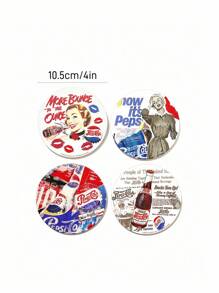 PEPSI X SHEIN Cup Mat 4-Piece Set, Water-Absorbing Beverage Cup Mat, Used To Protect The Desktop, Coffee Table Decoration, Very Suitable For Home Decoration And Moving Gift - Multicolor - View 4