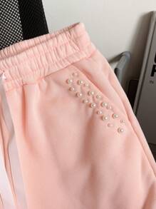 INAWLY Women Solid Color Round Beaded Drawstring Hoodie And Pants 2 Pieces Casual Set Fall Cloth For Women - Pink - View 4