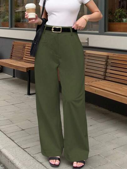 INAWLY Women's Casual Solid Color Suit Pants