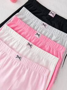 5 chiếc/gói Quần lót cotton dáng rộng, màu trơn, có nơ, kiểu hipster dành cho thiếu nữ, mùa thu đông - Nhiều màu - Xem 8