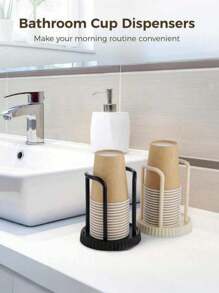 一黑一白，2 件塑料材质纸杯分配器，一次性纸杯储存器，浴室杯分配器，台面咖啡杯收纳盒，漱口水漱口杯架，可容纳 5 盎司纸杯 - 彩色 - 查看 4