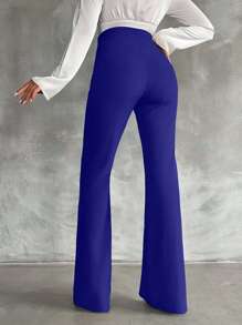 SHEIN Tall Pantalones acampanados de doble botonadura decorativa de talla alta - azul real - Ver 2