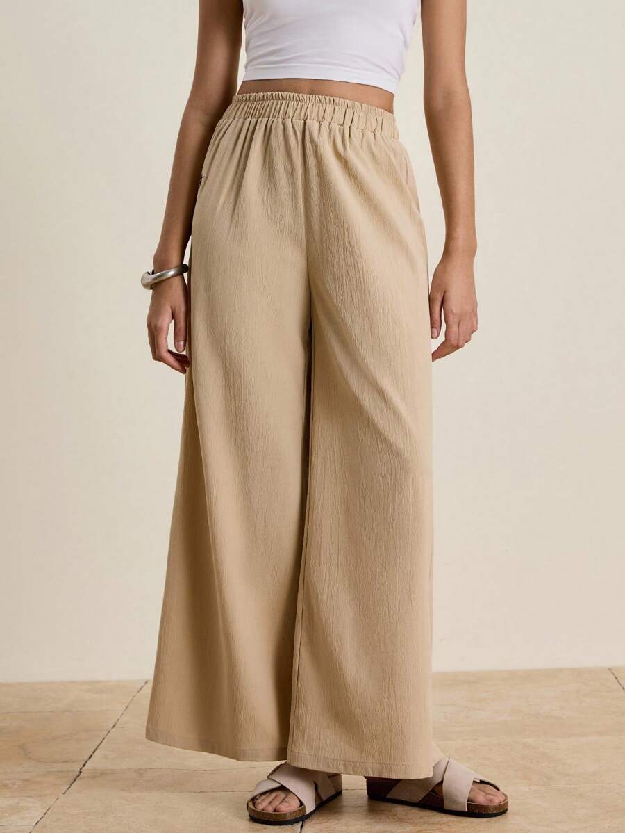 INAWLY Women's Embroidered Elastic Waist Loose Casual Pants Fall Cloth For Women - Khaki - View 1