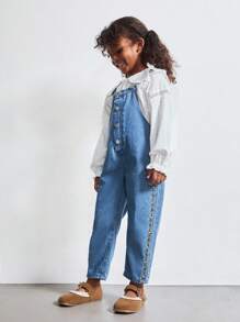 THE HAPPY LOOK Young Girls' Embroidered Denim Washed Bodysuits & Jumpsuits, Autumn Fall Winter - Multicolor - View 2