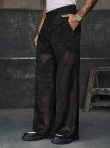 AXEPEAK 男士休闲时尚街头宽松口袋裤，秋季 - 黑色 - 查看 1