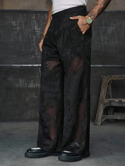 EASEVO Plus Size Men's Pleated Pants With Belt Loops, Casual Loose Fit