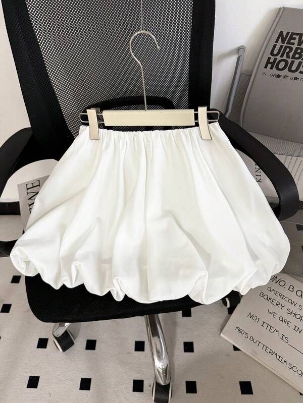 INAWLY Solid Elastic Waist Skirt For Summer