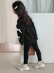 DAZY 2件套女童圆领针织蝴蝶结印花套装 - 黑色 - 查看 3