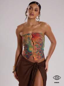 MUSERA 戒指抹胸上衣度假伊比沙岛波西米亚风俱乐部性感露脐上衣东方梦幻假日节外出上衣春夏优雅 - 彩色 - 查看 1