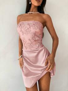 Aloruh 蓝色亮片拼色迷你连衣裙 - 粉色 - 查看 4