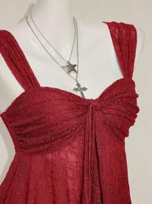 Sweetina 2025 Nuevo verano dulce vacaciones fiesta de regreso a la escuela temporada mujer unicolor transparente dobladillo camiseta - Burdeos - Ver 8
