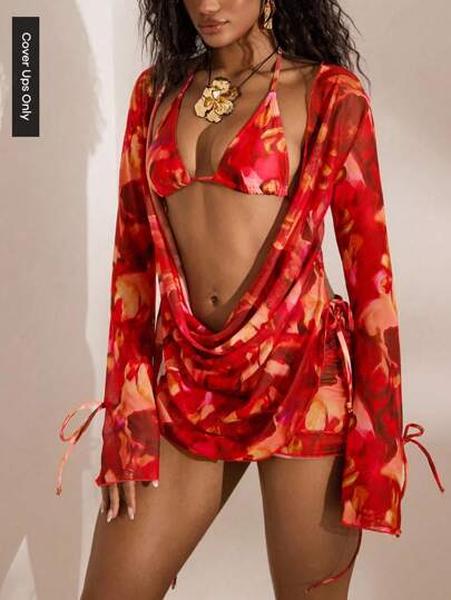 Opulessa 女士全身印花褶饰休闲长袖罩衫