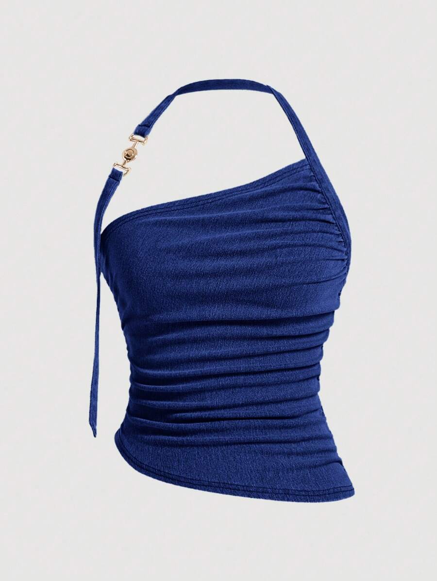 SHEIN MOD MOD 女式牛仔吊带背心，休闲弹力露背上衣，情人节 - 中等水洗藍 - 查看 1