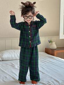 Dazy Kids Toddler Boys' Casual Plaid Home Clothes For Fall - Dark Green - View 2