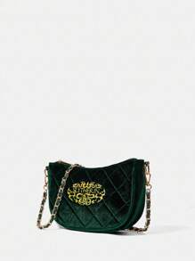 HARRY POTTER X SHEIN 女士字母刺绣绿色拉链时尚单肩包