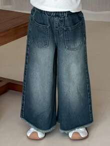 DAZY 女童秋季宽松牛仔裤 - 藍色 - 查看 5