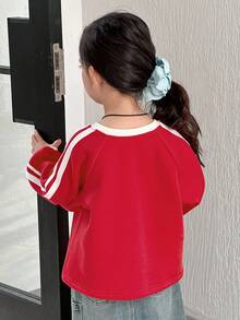 Dazy Kids Young Girl Round Neck Knit Fleece Printed Sweatshirt, Fall, Winter - Red - View 6