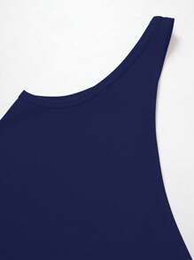 Chiquease 女士纯色无袖修身时尚衬衫，适合大学穿着 - 藏蓝色 - 查看 5