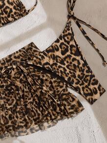 Zestiva 女士海滩度假狂欢音乐节 Lollapalooza 露背三角杯上衣带荷叶边下摆裙 Y2K 性感豹纹 3 件比基尼套装 - 彩色 - 查看 9