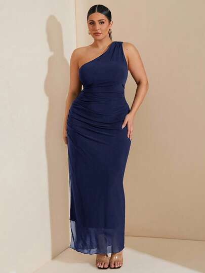 SHEIN BAE Women's Plus Size Clothing Wedding Dresses Bridesmaid Dresses Party Dresses Date Dresses Holiday Dresses Plus Size Women Fall Plus Size Fall Dresses, Elegant Holiday Party Dresses, Birthday Dresses, Valentine's Day, Satin Dresses, Asymmetric Off-Shoulder One-Shoulder Dress Plus Size Fall Dresses, Asymmetric Neckline, Pleated Waist Side Slits Maxi Women's Clothing/ Plus Size One Shoulder Dress/ Navy Blue Plus Size Dress/ Asymmetrical Dress Plus Size/ Curvy One Shoulder Dress/ Plus Size Form,Wedding Guest Dress Women,Fall Clothes For Women,Elegant Dresses For Women