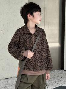 Dazy Kids 秋季大码男童休闲宽松豹纹Polo领卫衣