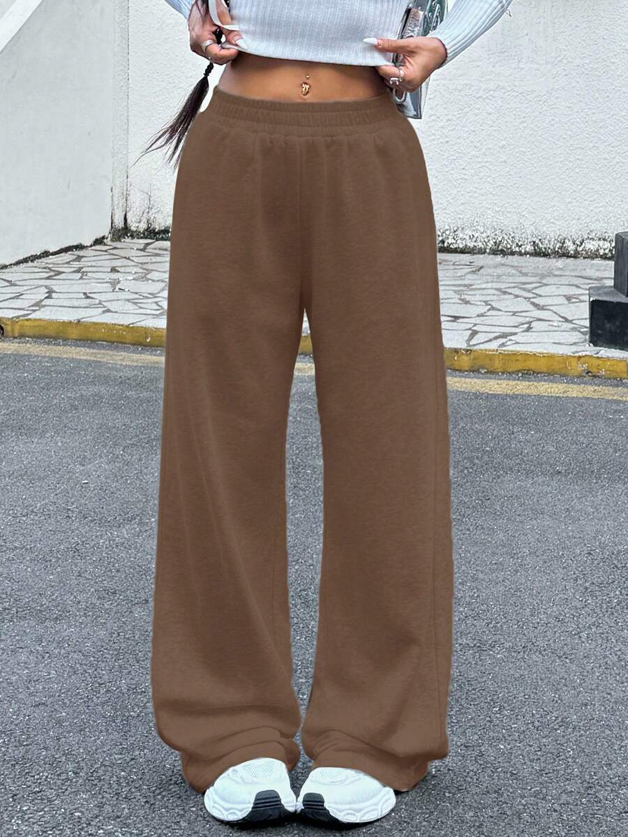 SHEIN EZwear Women's New Style Grey Loose Fit Casual Sports Pants Brown - Coffee Brown - View 1