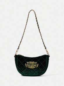 HARRY POTTER X SHEIN 女士字母刺绣绿色拉链时尚单肩包