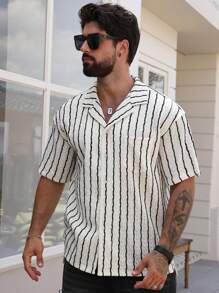 DAZY Chemise d'été pour hommes à motif géométrique rayé multicolore - Multicolore - Voir 3