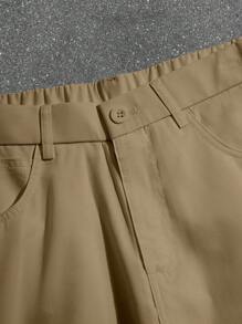 Manfinity Hypemode 男士休闲纯色宽松短裤，夏季 - 卡其色 - 查看 5