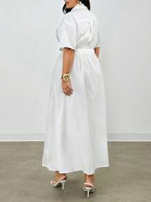 Firerie 新款夏季衬衫风格高腰长裙，带口袋，纹理白色长裙；适合情人节、音乐会、表演、约会、正式晚宴、舞会、婚礼季节、性感、优雅、通勤、返校、度假、海滩、迷人浪漫、办公室女士、美人鱼风格、生日派对 - 白色 - 查看 3