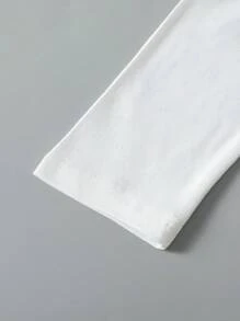 Sparklyn 青少年女孩休闲骑士刺绣纽扣半襟修身长袖 T 恤，春/秋