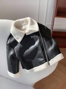 SHEIN جاكيت فرو صناعي مبطنة للبنات الرضع في فصلي الخريف والشتاء بألوان متباينة