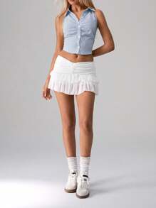 TRNVIE Camisa casual de mujer a rayas sin mangas con botón de un solo pecho, para el verano