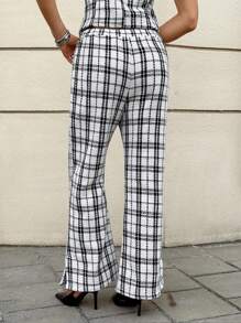 Siren Gaze Women's Business/Work Commute Plaid Tweed Trousers White White Casual Check - White - View 3