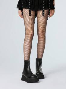 ROMWE Grunge Punk 女士休闲厚底切尔西踝靴，圆头弹性后拉链 2.0 英寸厚鞋跟，朋克英伦风格皮革厚底短靴，户外通勤靴 - 黑色 - 查看 2
