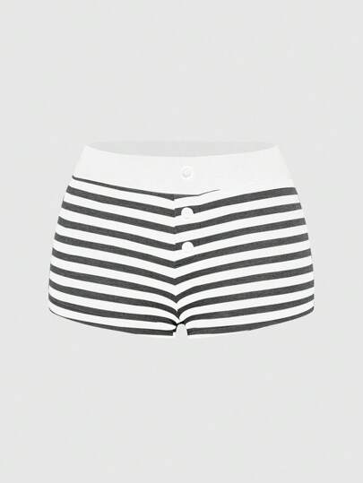 Fairycore Plus Size American Style Black & Gray Striped BM 3-Button Triangle Shorts