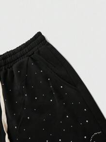 ROMWE MEN Street Life Streetwear Style Rhinestone English Text Straight Leg Sweatpants