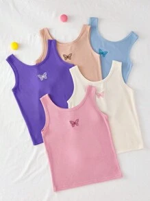 5件套女童简约优雅甜美蝴蝶刺绣舒适汗衫 - 彩色 - 查看 5