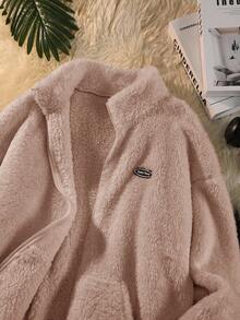 SHEIN Teen Girl Solid Color Double-Sided Fleece Patchwork Collar Casual Jacket In Fall/Winter