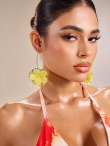 SHEIN SXY Fashion Exaggerated Floral Elegant Casual/Vacation Earrings For Women - Yellow - View 4