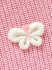 SHEIN Rosa Kleinkind Pullover mit 3D-Schmetterling Dekor, süßer Rundhalspullover, langärmliges Baby Strick Top, Baby-Mädchen-Strickwaren, Baby-Mädchen Pullover, Baby-Mädchen Pullover, rosa Babypullover, Schmetterlingspullover