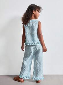 SHEIN Young Girl Plaid Print Round Neck Sleeveless Top And Pants Casual Suit - Multicolor - View 7