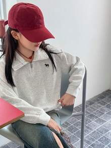 DAZY Tween Girls Embroidered Thermal Lined Stand Collar Sweatshirt, Fall