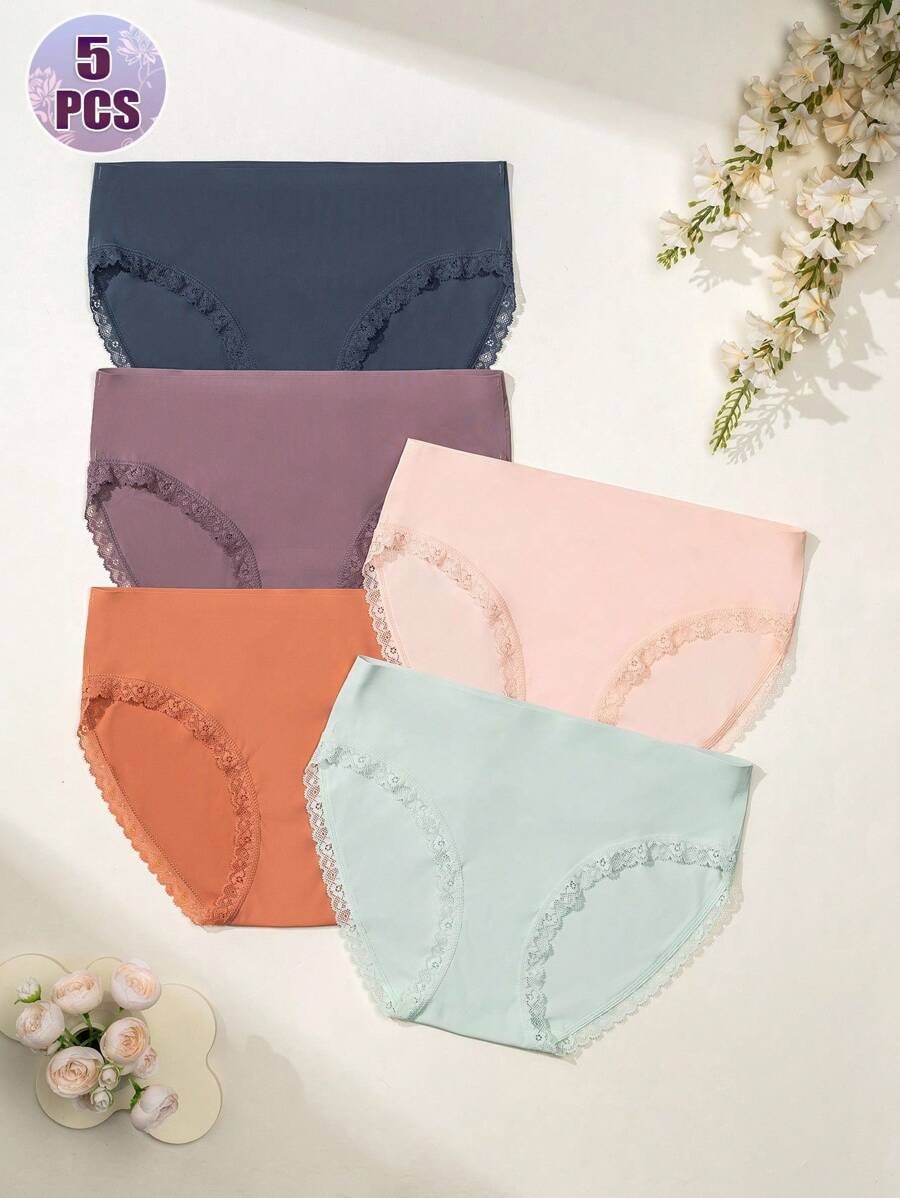 SHEIN 5件套女士蕾丝拼布比基尼内裤 - 彩色 - 查看 1