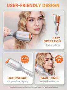 SHEGLAM HAIR Beach Babe Hair Waver, Ionic Hair Waver, Waver Curling Iron, rizador de cabello de 2 barriles con anti-escaldaduras, 50 millones de iones y 10 minutos de onda rápida, temporizador inteligente y temperaturas ajustables, herramienta para el cabello fácil de usar para mujeres - enchufe de EE. UU.