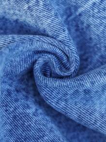 Manfinity Homme 男士休闲破洞修身蓝色牛仔夹克，街头风格 - 中等水洗藍 - 查看 4