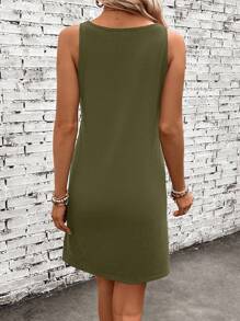 EMERY ROSE 休闲简约指甲花莲花纹身设计背心裙，适合夏季 - 軍綠色 - 查看 2