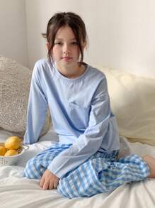 DAZY Tween Girls Casual Home Clothes Pajamas, Fall - Baby Blue - View 7