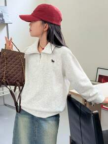 DAZY Tween Girls Embroidered Thermal Lined Stand Collar Sweatshirt, Fall