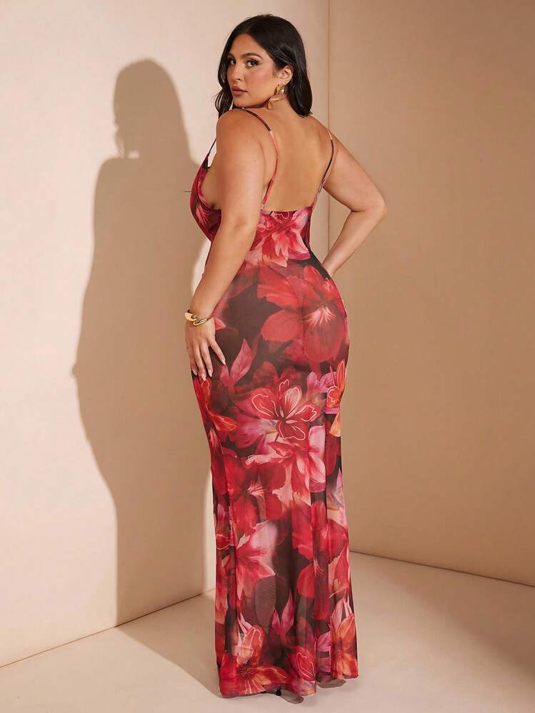 SHEIN BAE Γυναικείο κομψό λευκό φόρεμα με τρισδιάστατα φλοράλ στολίδια και έξω τους ώμους, κατάλληλο για κομψές διακοπές, μουσικό φεστιβάλ, διακοπές στην παραλία, καλεσμένους σε γάμο - Κόκκινο - Προβολή 2